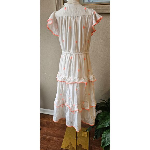 J.Crew Embroidered Flutter Sleeve Voile Tiered Midi Dress w/ Pompom Women Size 6 - Picture 4 of 9